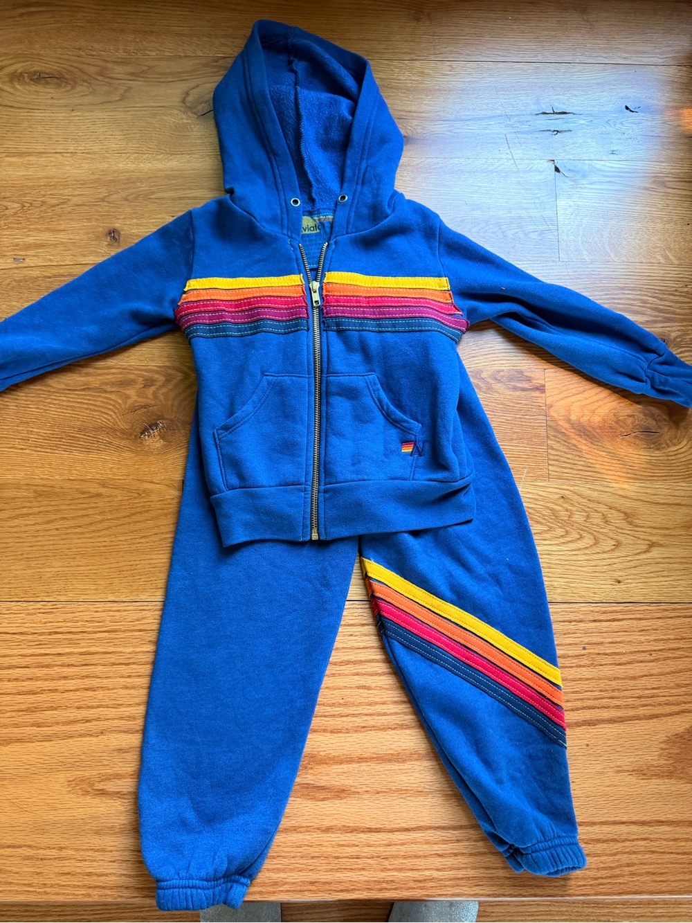 Aviator Nation Royal Blue Kids Hoodie & Sweatpants with Rainbow Stripe kids 2